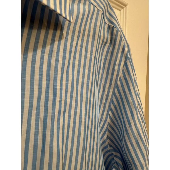 Men's Kiton Designer Button Up Formal Dress Shirt Light Blue Stripes 17.5 x 44 - Picture 6 of 8